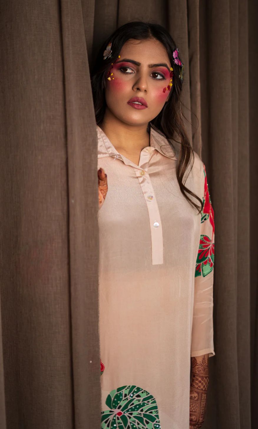 (bell) red muslin TOP WITH BOTTOM SET