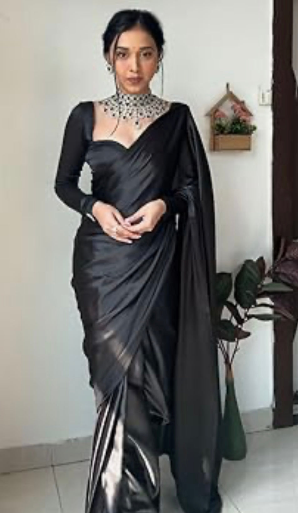 DA SAREE (BLACK) satin anr