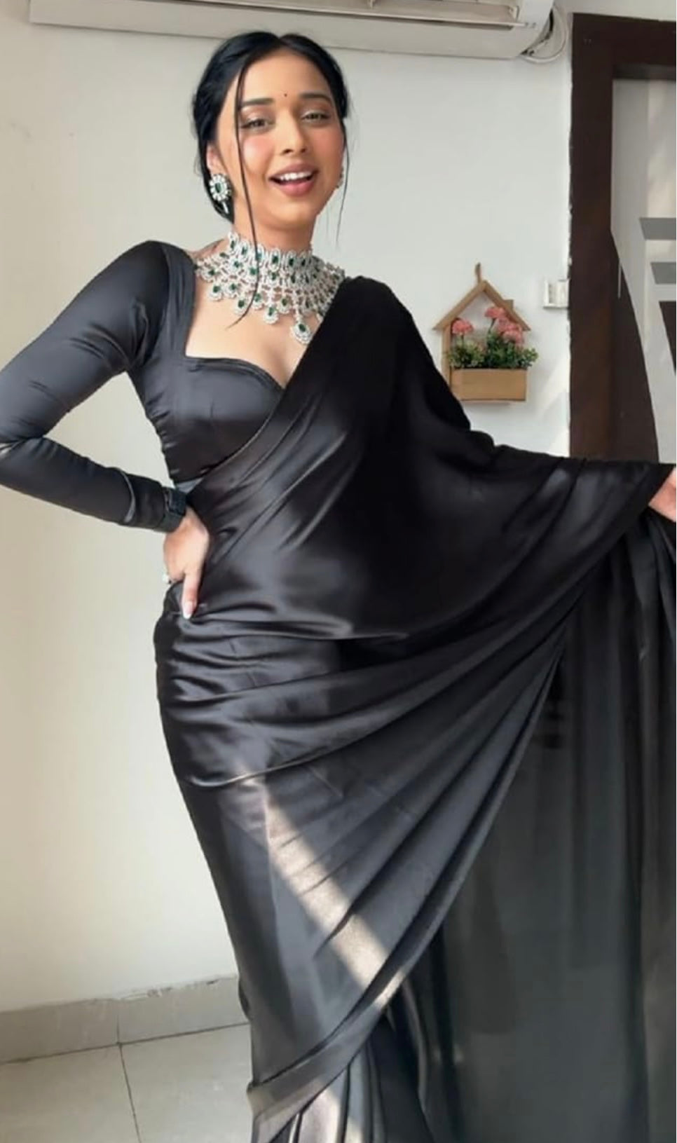 DA SAREE (BLACK) satin anr