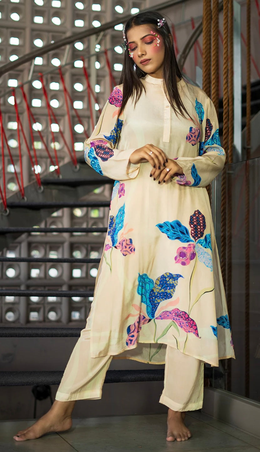 (bell) blue muslin TOP WITH BOTTOM SET