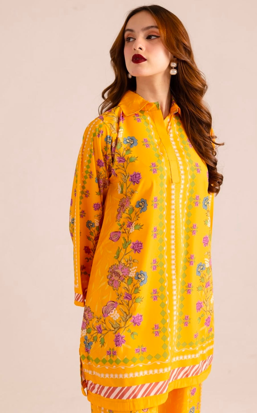 (AAISHA) mustard MUSLIN CO ORD SET pini