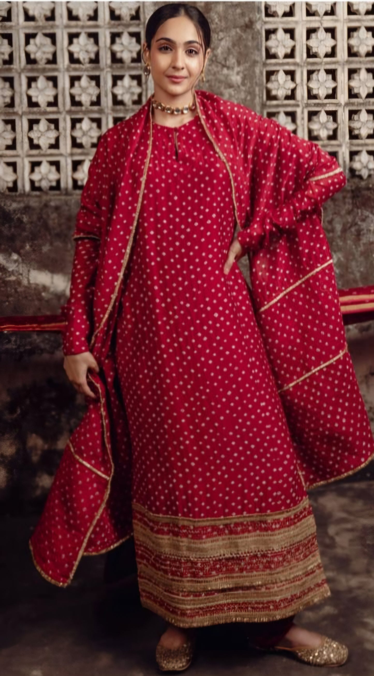 Alia red 2PCS top n duppata set SET ANR