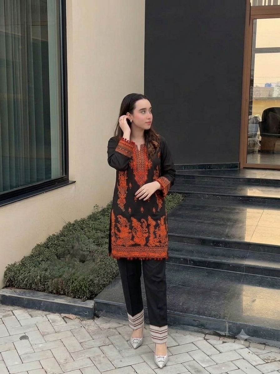Black n orange top n bottom set