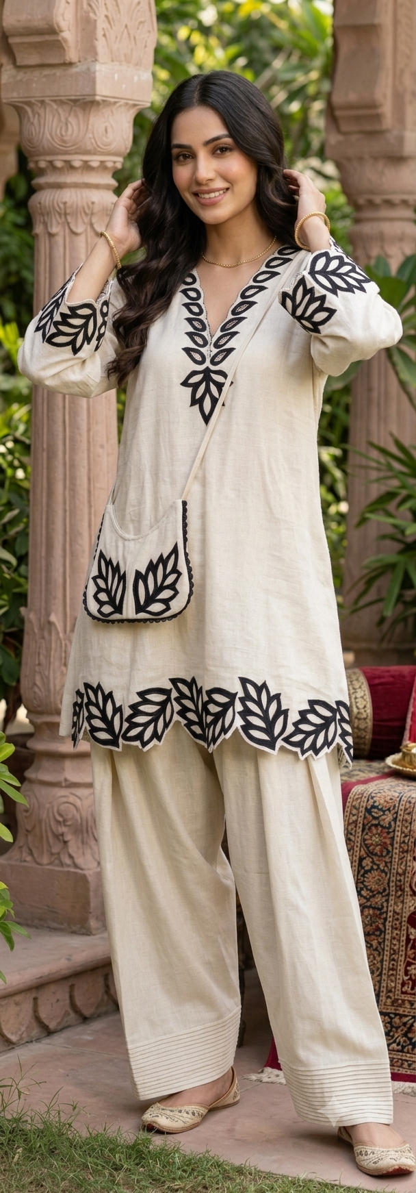 Cut leaf farshi set with matching bag