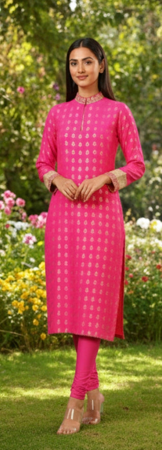 gold pink kurti n bottom set