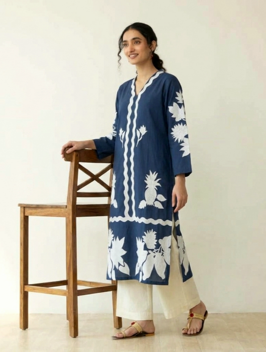 Blue white relax fit top n bottom set