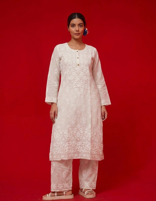 White cloud kurti n plazzo set
