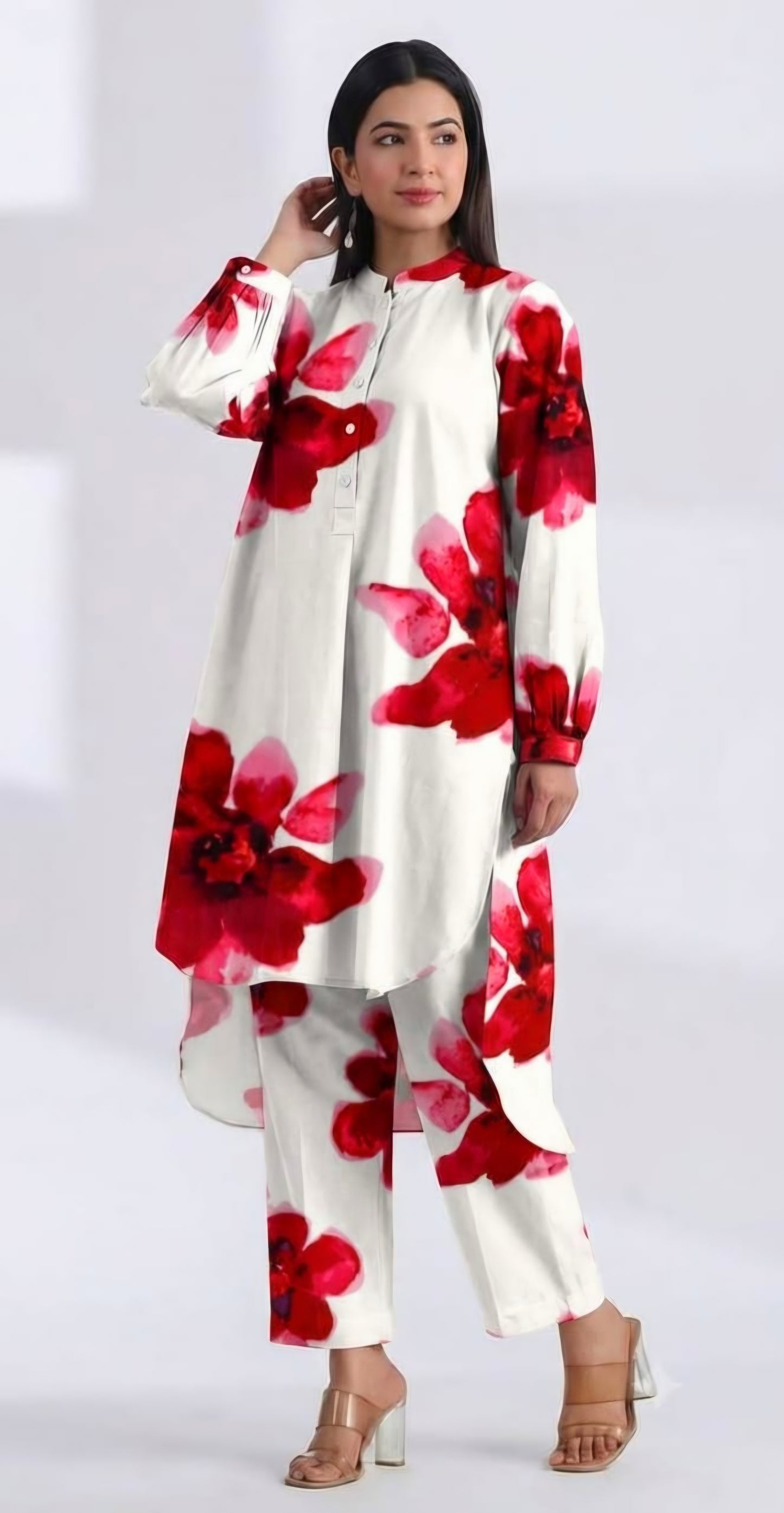Red flower top n bottom set
