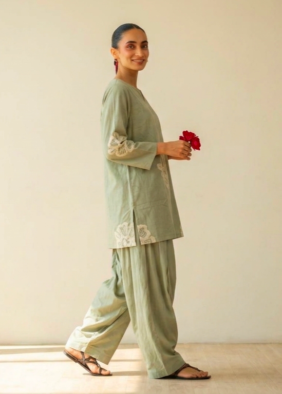 Olive martini top n farsi bottom co-ord set