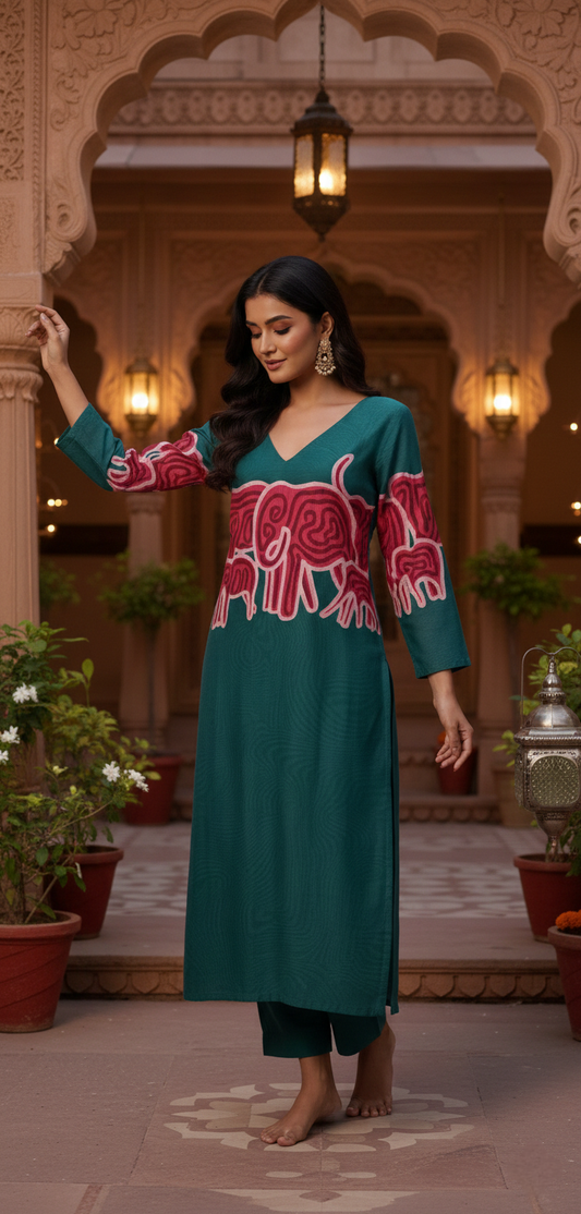 (ANJALI) ELEPHANT PRINTED SET