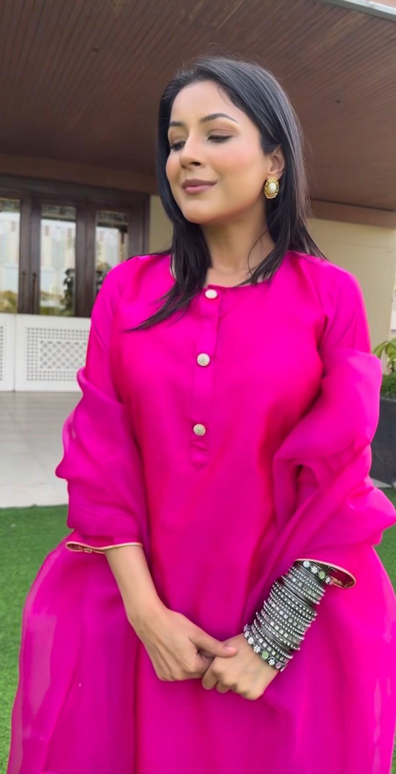 (1j) pink shenaz 3pcs top n bottom set
