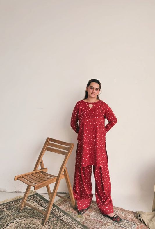 red Dil se cotton farsi top n bottom set