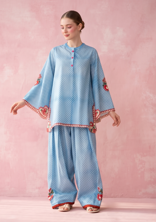 Blue heart sleve with farsi bottom set