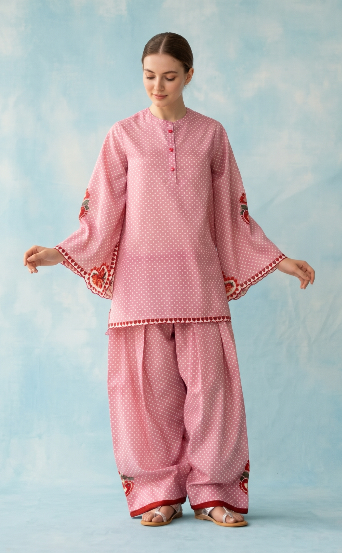 pink heart sleve with farsi bottom set