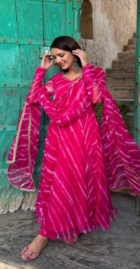 (Bindu) lehriya set (pink)