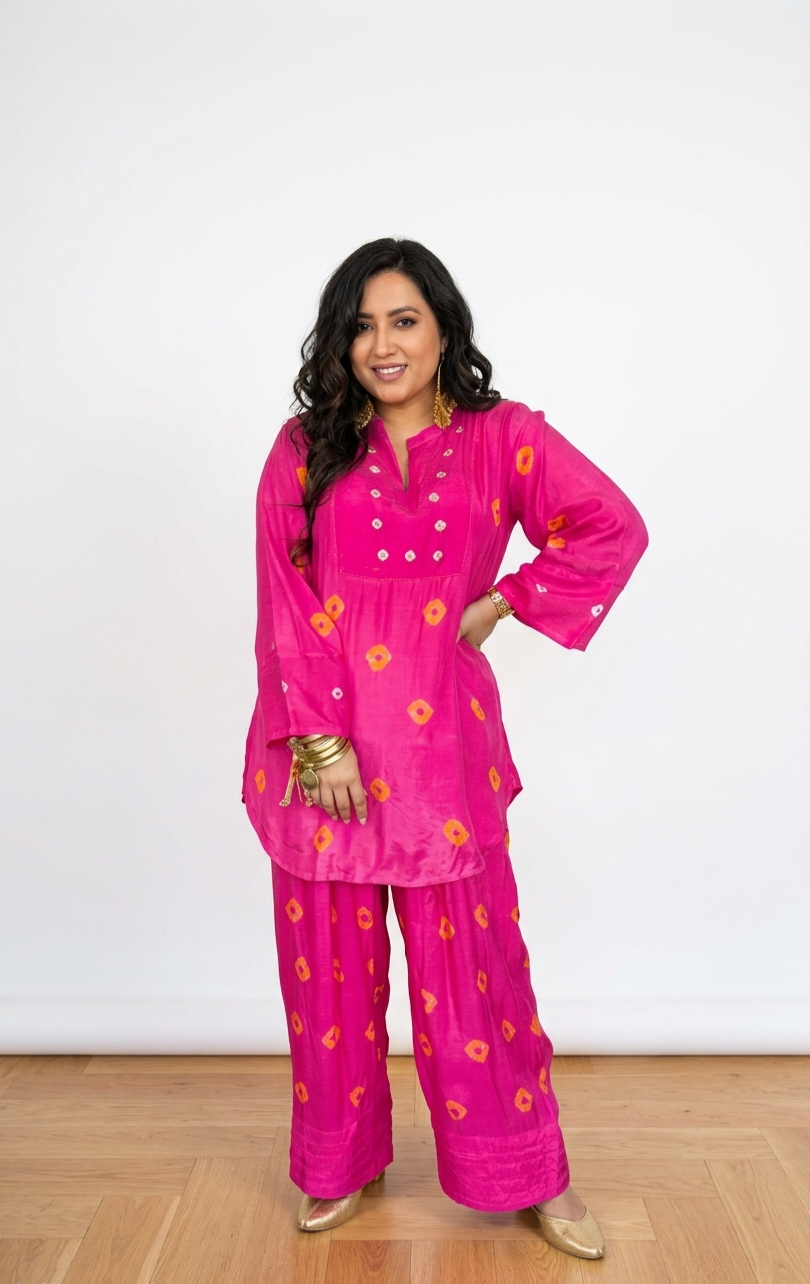 Pure pink tye dye farsi bottom set