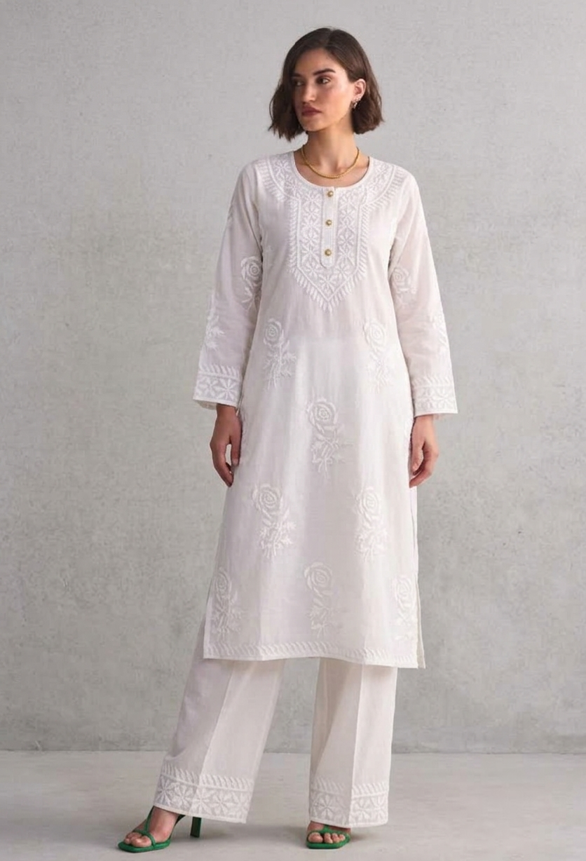 White love kurti n plazzo set