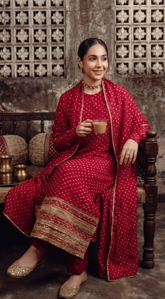 Alia red  2PCS top n duppata set SET ANR