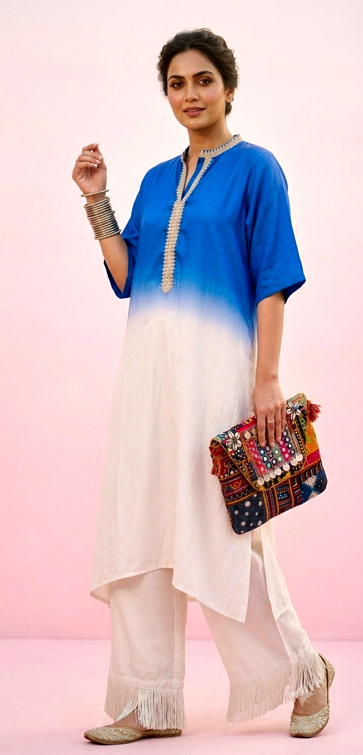 Blue hand dyied top n bottom set