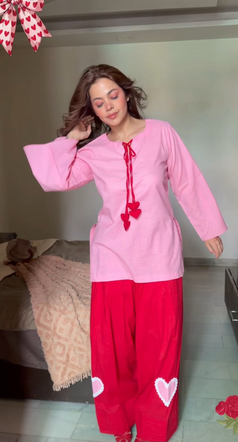 Pink lime cotton top n bottom set