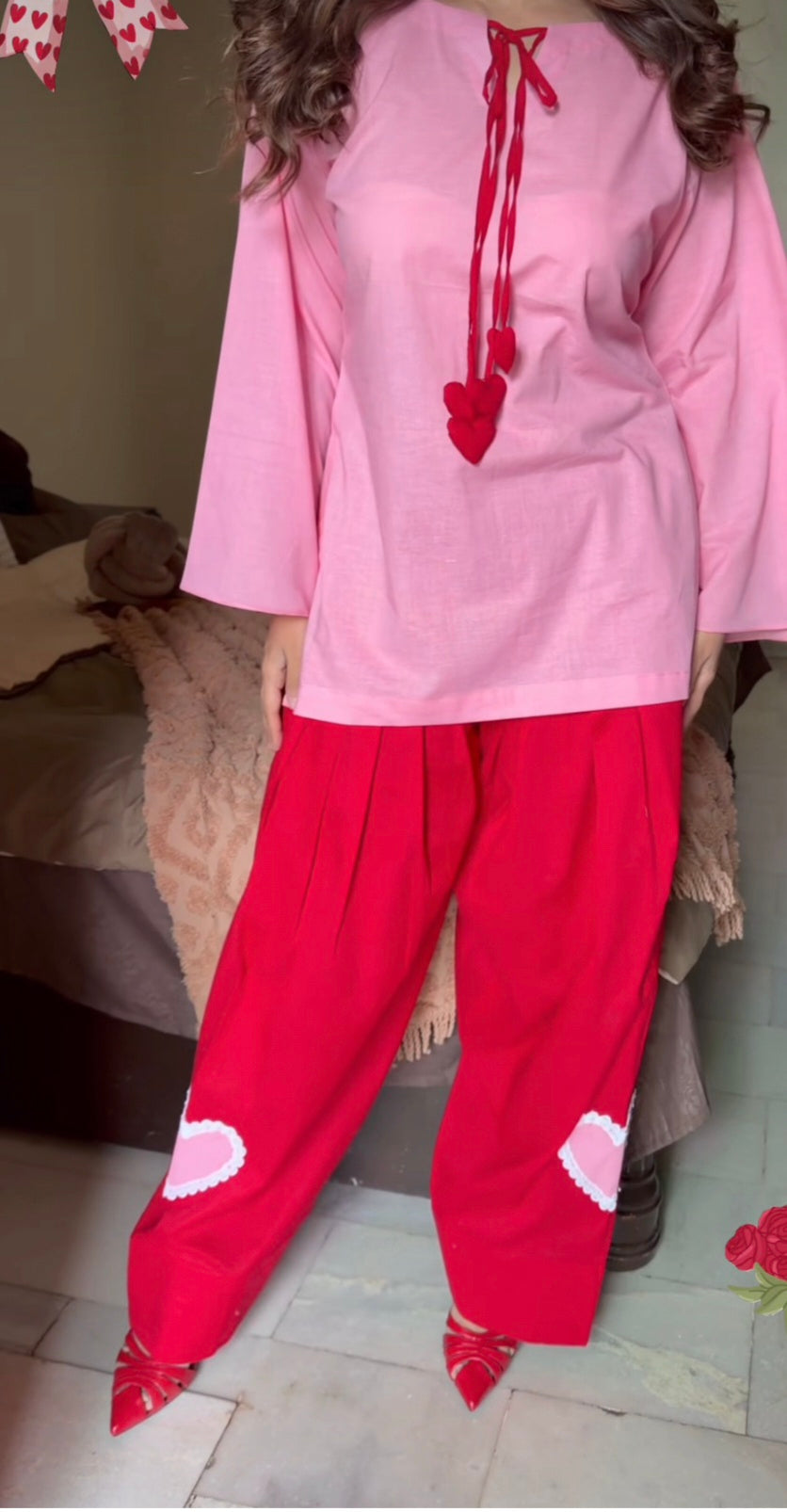 Pink lime cotton top n bottom set