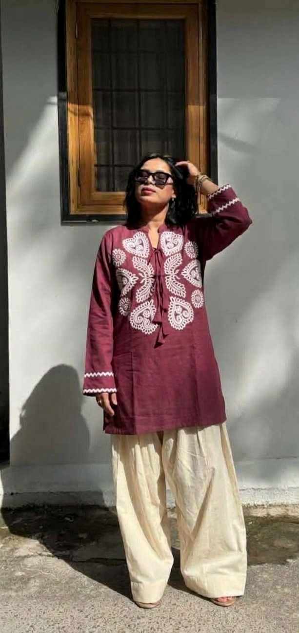 Red velvet  top n farsi bottom co-ord set