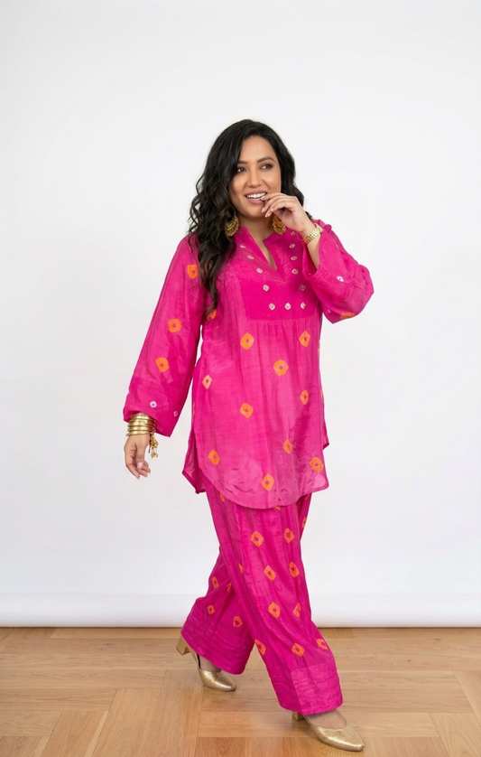 Pure pink tye dye farsi bottom set