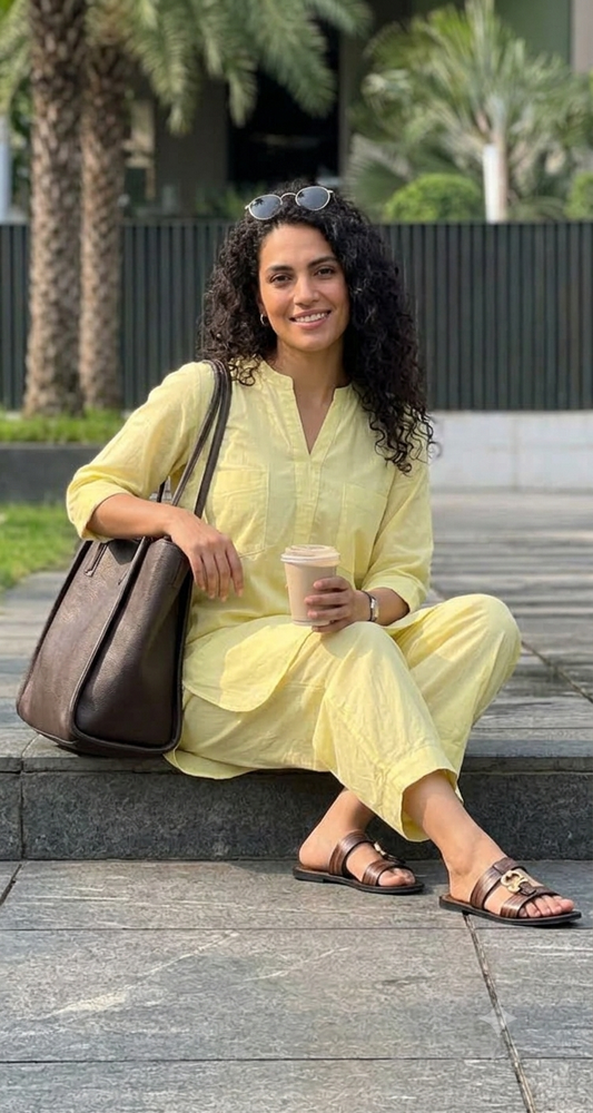 Yellow Soha top n bottom set anr