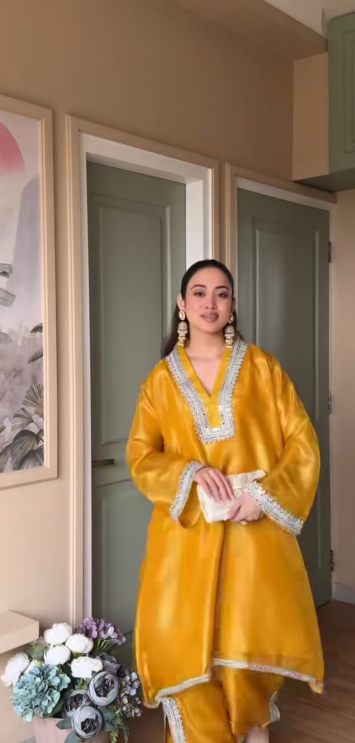 Sun yellow sparkle  kurti n plazzo set
