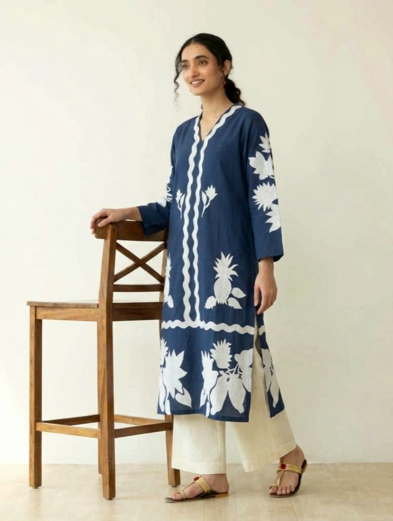 Blue white relax fit top n bottom set