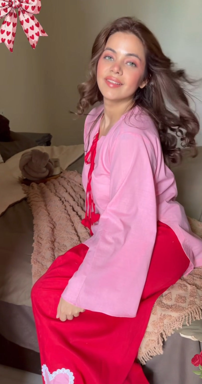 Pink lime cotton top n bottom set