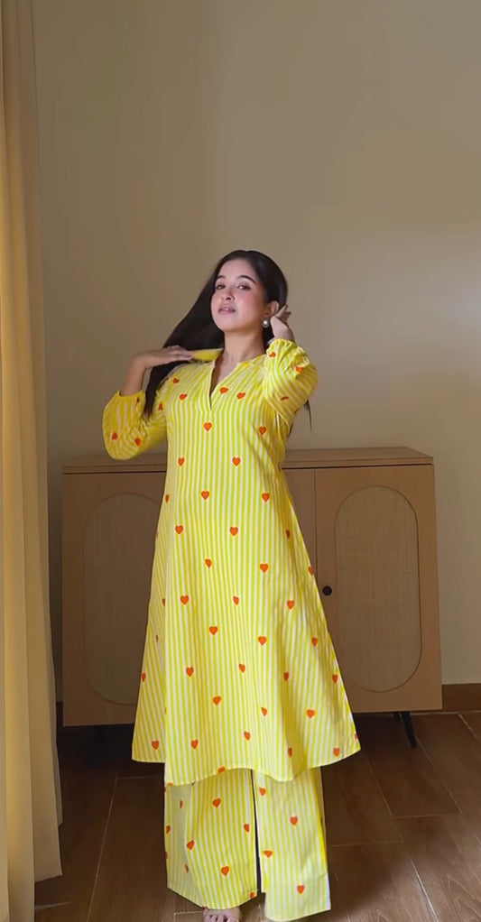 Yellow heart top and plazo set
