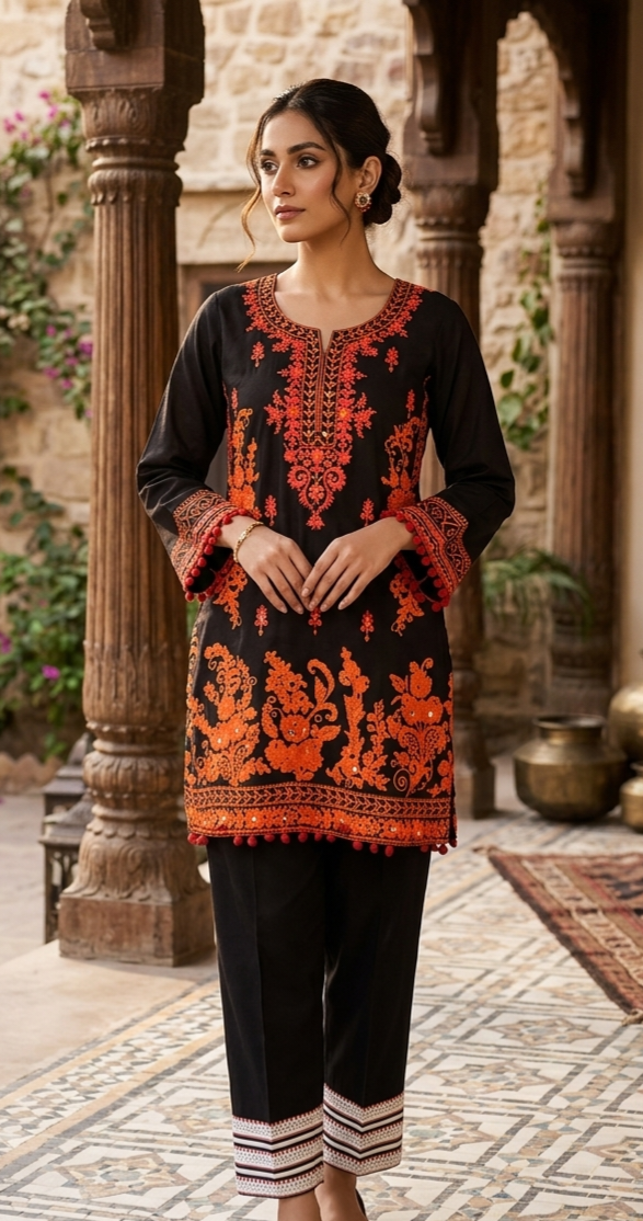 Black n orange top n bottom set