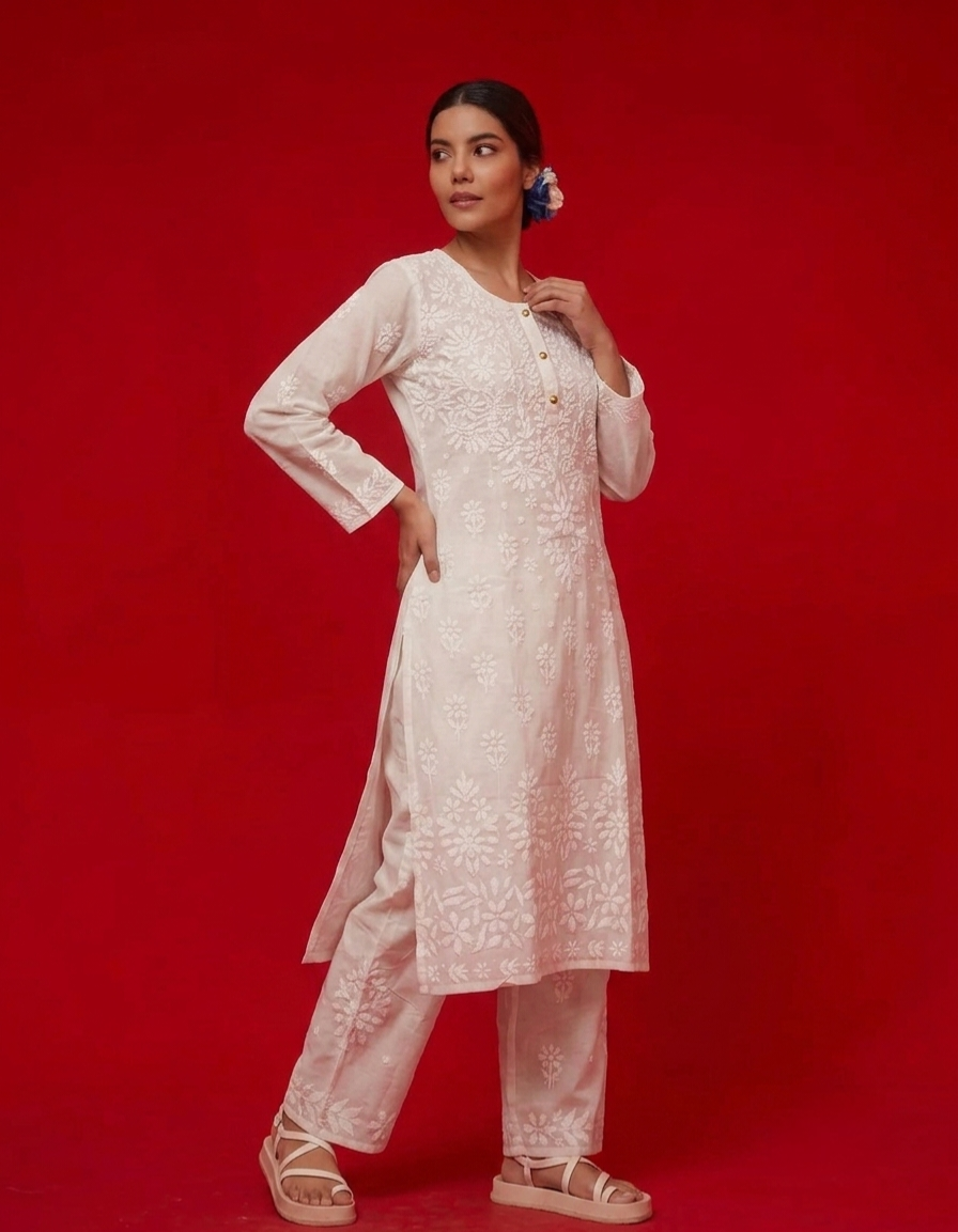 Updated White love kurti n plazzo set (Copy)