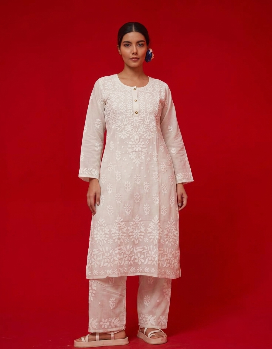 Updated White love kurti n plazzo set (Copy)