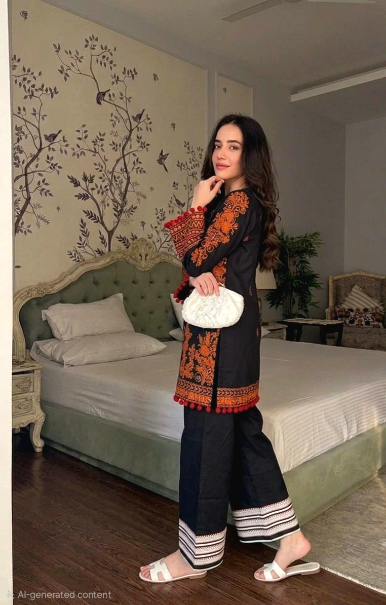 Black2 n orange top n bottom set