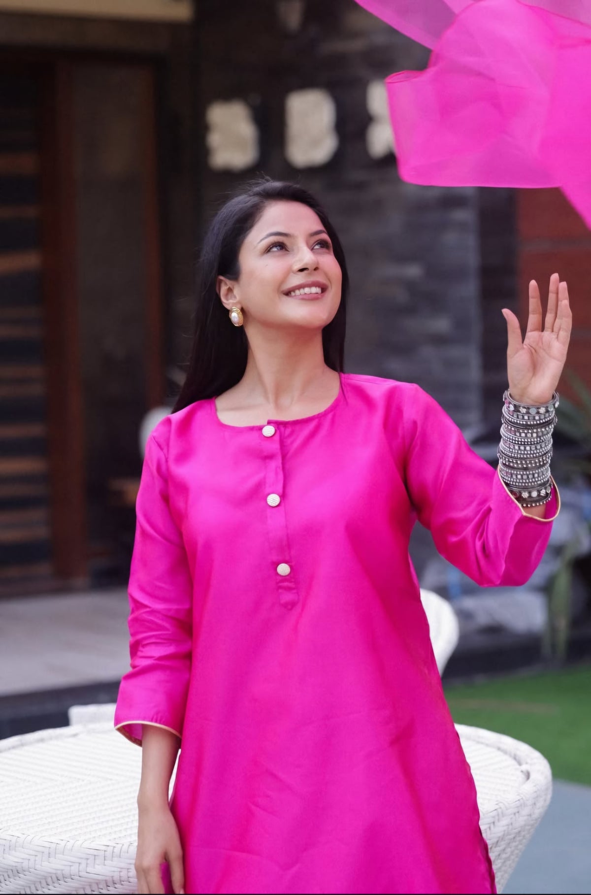 (1j) pink shenaz  3pcs top n bottom set