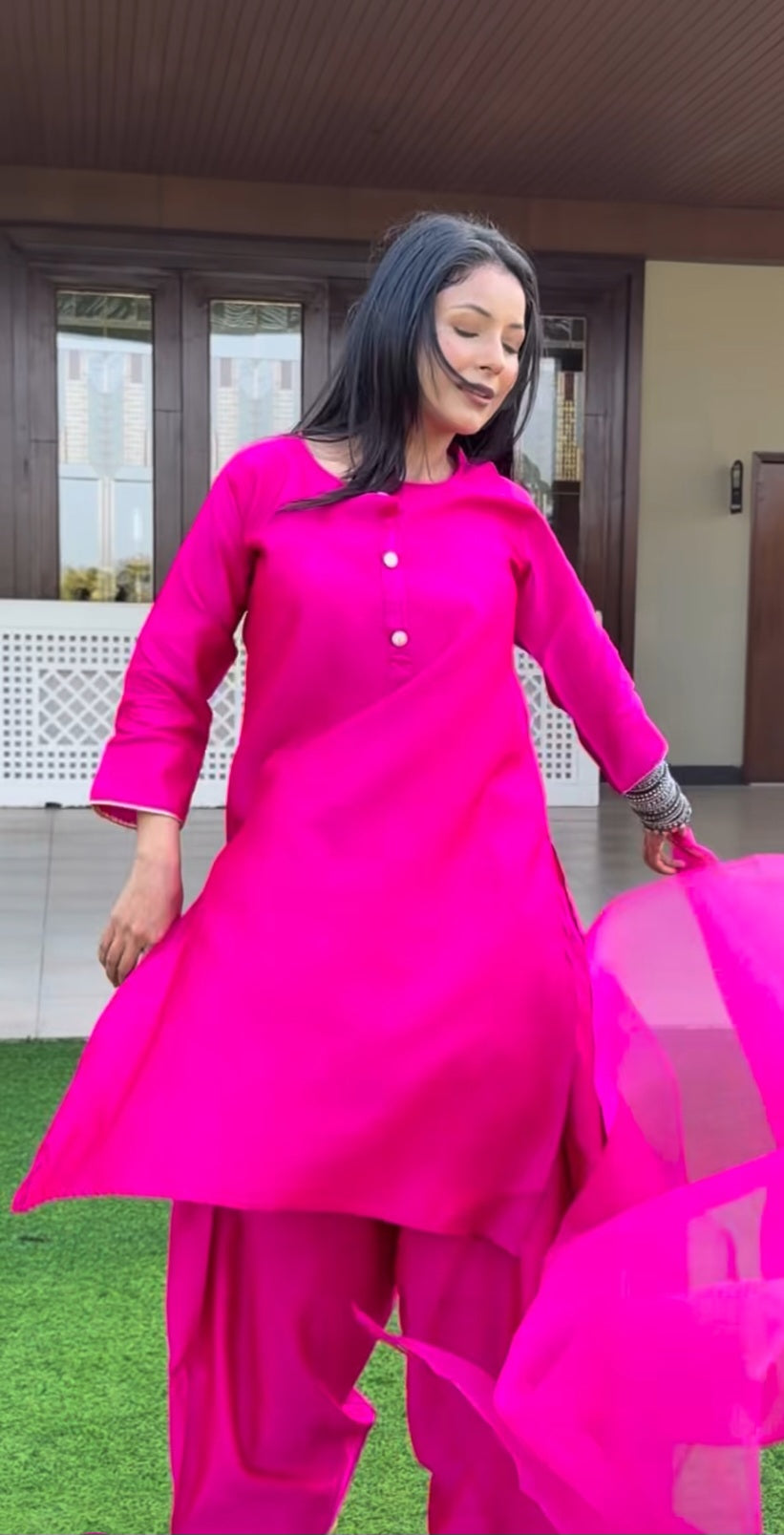 (1j) pink shenaz  3pcs top n bottom set