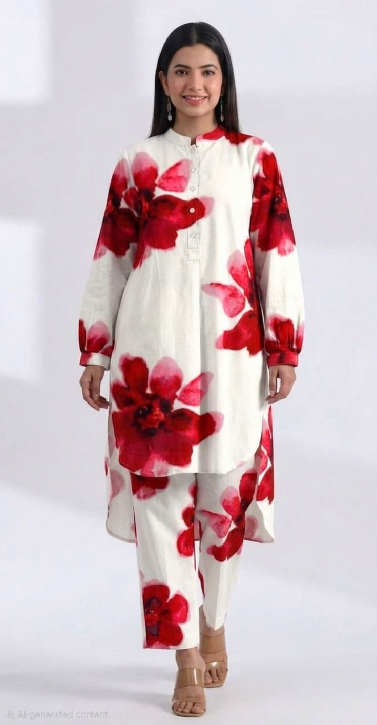 Red flower top n bottom set