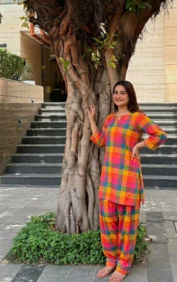 Multy chex top n farsi bottom co-ord set