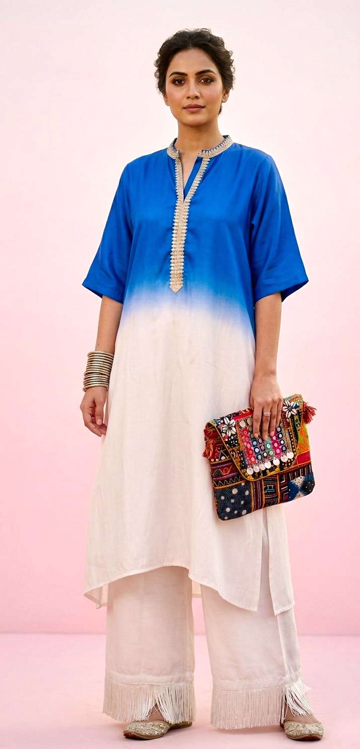 Blue hand dyied top n bottom set