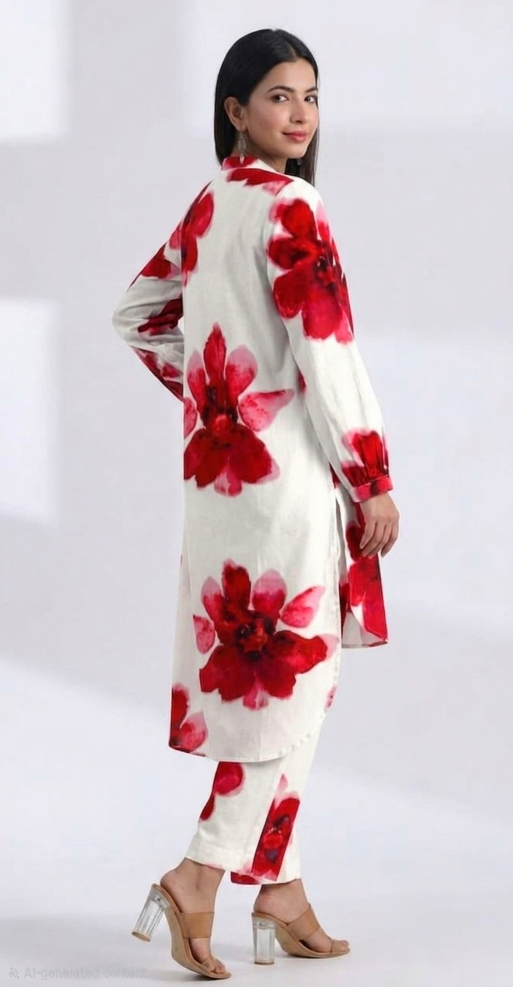 Red flower top n bottom set