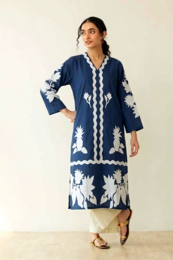 Blue white relax fit top n bottom set