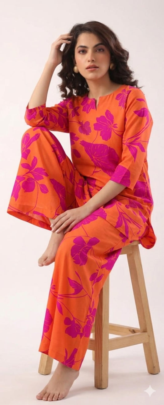 Zisha orange top n bottom set yee